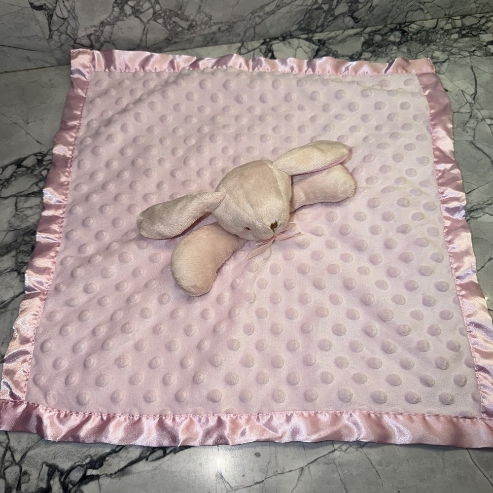 Pro Golem Baby Lovey Security Blanket Pink Bunny Rabbit Satin Trim 16x16